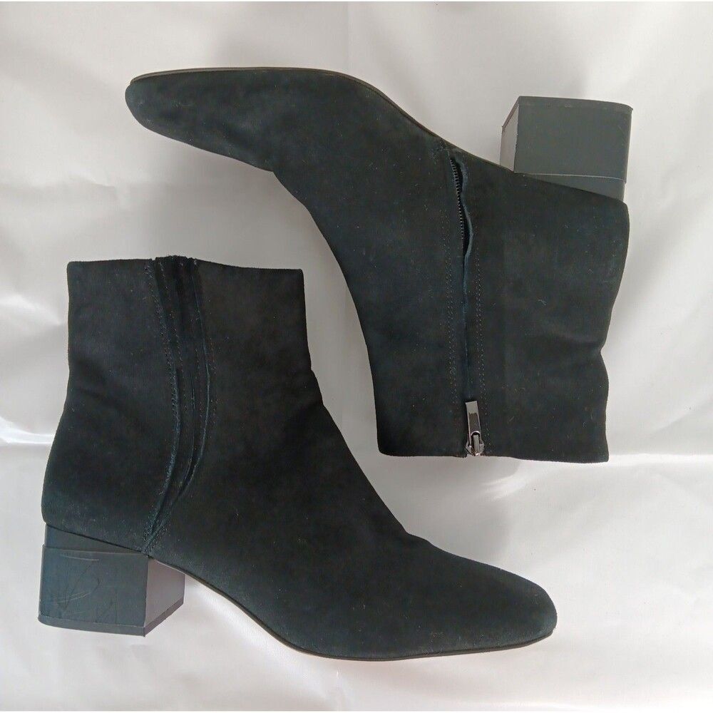 Franco Sarto Size 11M Women's Waxtona Black Suede Leather Square Toe Heel Zipper